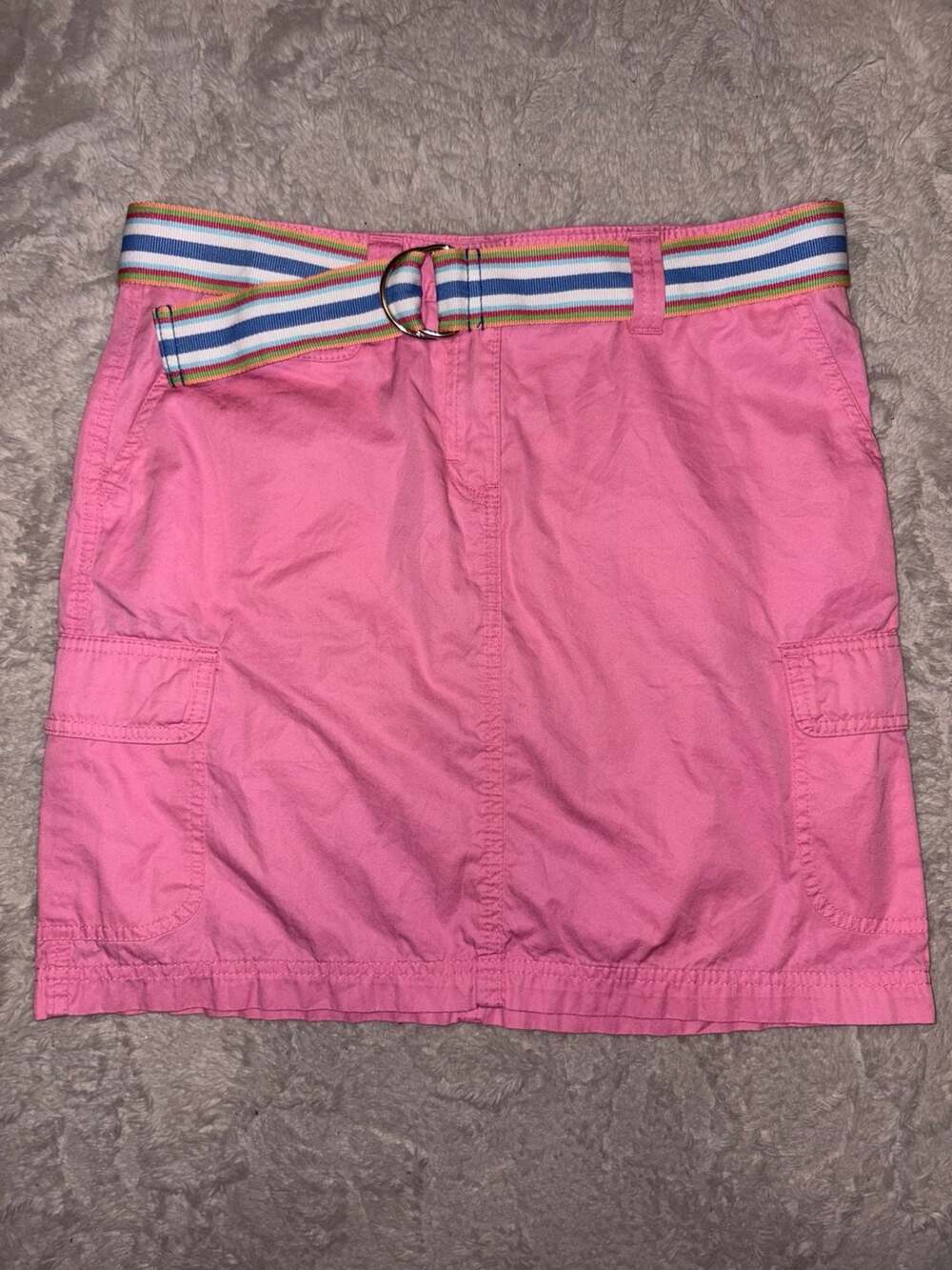 Tommy Hilfiger Women's Pink Cotton Cargo Mini Skirt with Striped Belt
